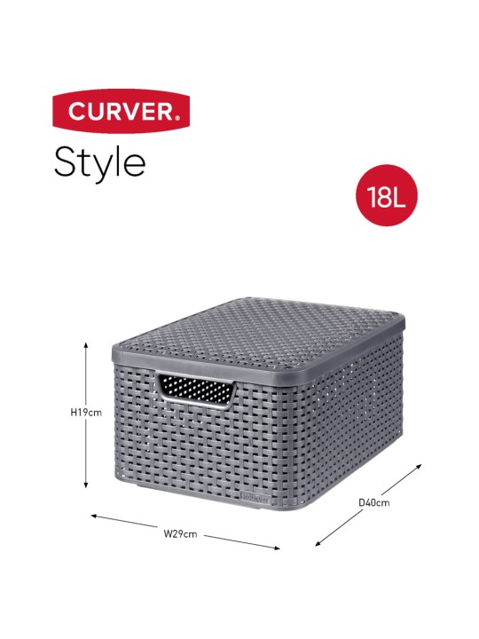Curver uzglabāšanas kastes ar vāku style, 3 gab., M izmērs, pelēkas