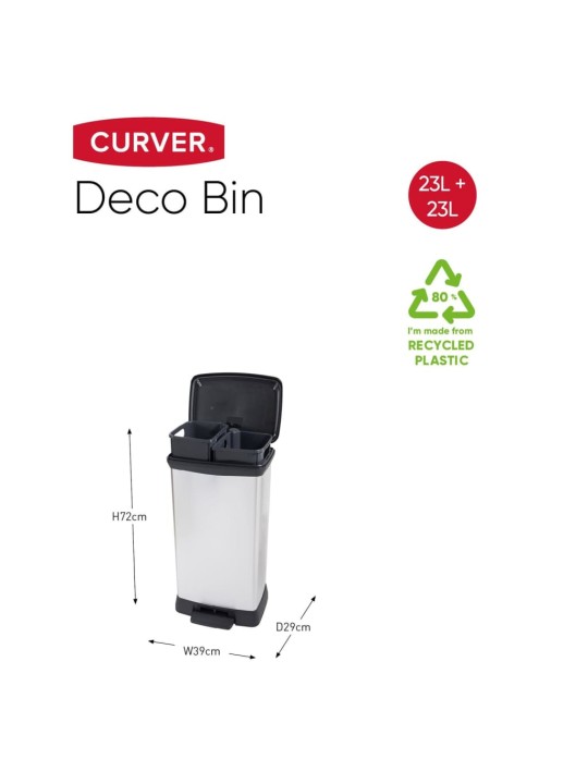 Curver atkritumu tvertne ar pedāli deco, 23 l +23 l, sudraba krāsa