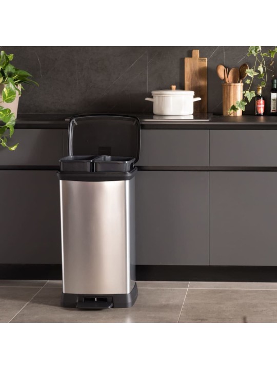Curver atkritumu tvertne ar pedāli deco, 23 l +23 l, sudraba krāsa