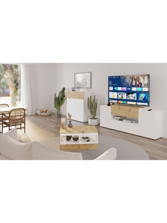 Fmd tv skapītis, 182x33x70,2 cm, balta un koka krāsa