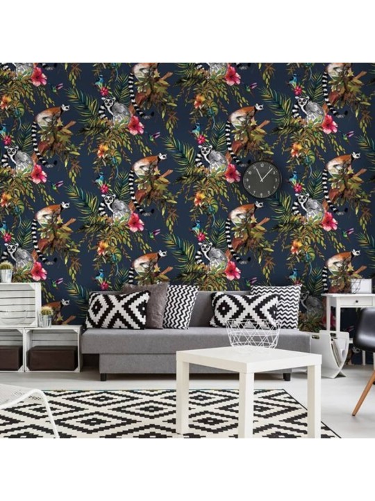 Dutch wallcoverings tapete, lemura apdruka, zila