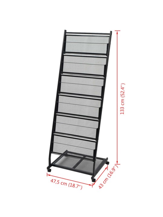 Žurnālu plaukts, 47,5x43x133 cm, melns, a4