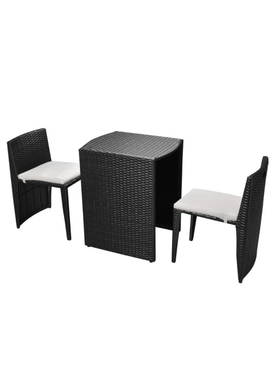 3-daļīgs bistro mēbeļu komplekts ar matračiem, PE pinums, melns