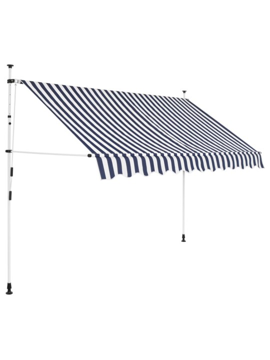 Izvelkama markīze, 300 cm, manuāla, zila ar baltām svītrām