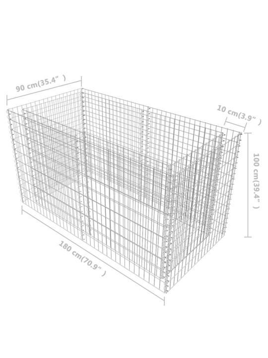 Gabions, augstā puķu kaste, tērauds, 180x90x100, sudraba krāsa