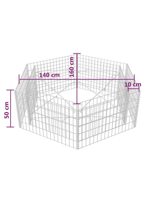 Gabions, augstā puķu kaste, 160x140x50 cm, sešstūrveida