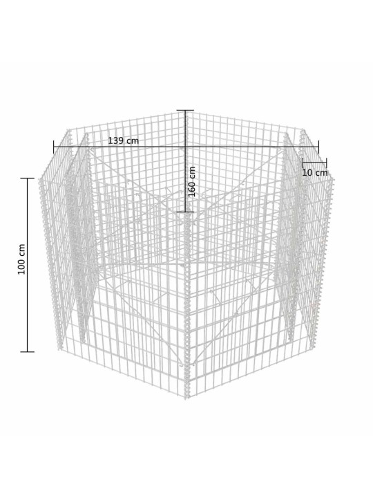 Gabions, augstā puķu kaste, 160x140x100 cm, sešstūrveida