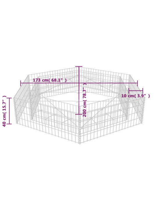 Gabions, augstā puķu kaste, 200x173x40 cm, sešstūrveida