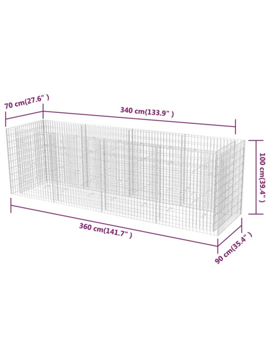Gabions, augstā puķu kaste, tērauds, 360x90x100 cm