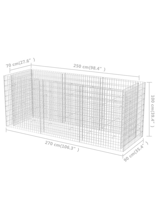 Gabions, augstā puķu kaste, tērauds, 270x90x100 cm