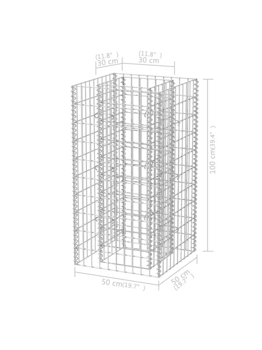 Gabions, augstā puķu kaste, tērauds, 50x50x100 cm