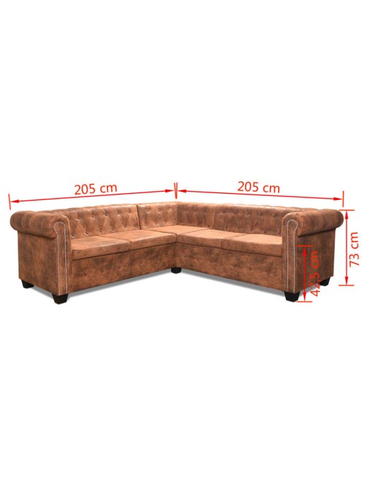 Divvietīgs chesterfield stūra dīvāns, brūna mākslīgā āda