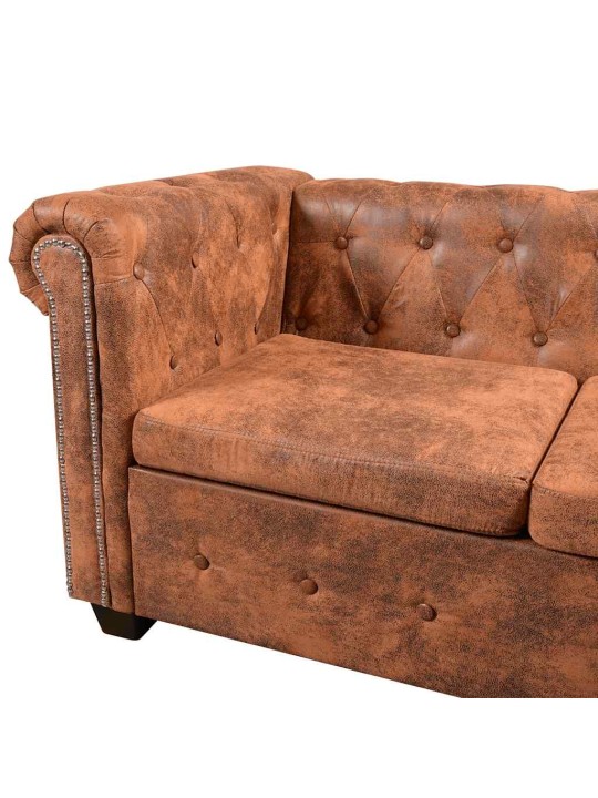 Sešvietīgs chesterfield dīvāns, brūna mākslīgā āda