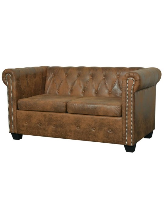 Divvietīgs Chesterfield dīvāns, brūna mākslīgā āda