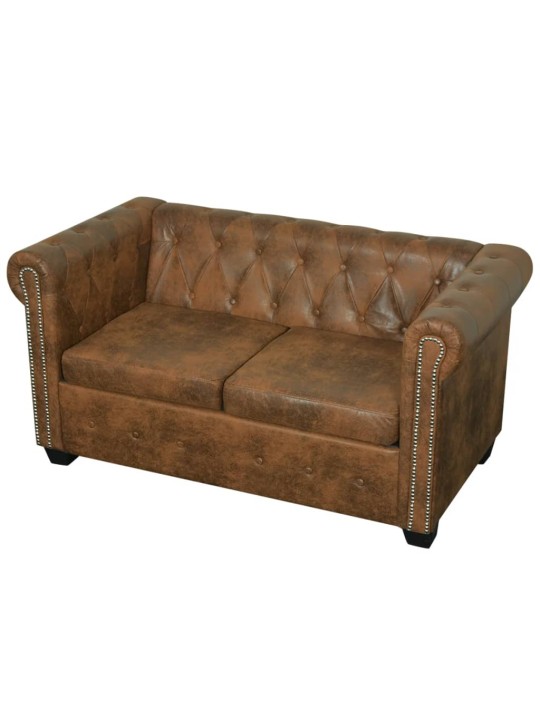 Divvietīgs Chesterfield dīvāns, brūna mākslīgā āda