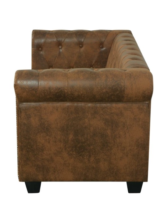 Divvietīgs Chesterfield dīvāns, brūna mākslīgā āda