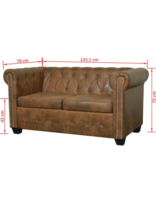 Divvietīgs Chesterfield dīvāns, brūna mākslīgā āda