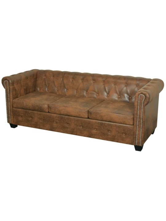 Chesterfield dīvāns, trīsvietīgs, brūna mākslīgā āda
