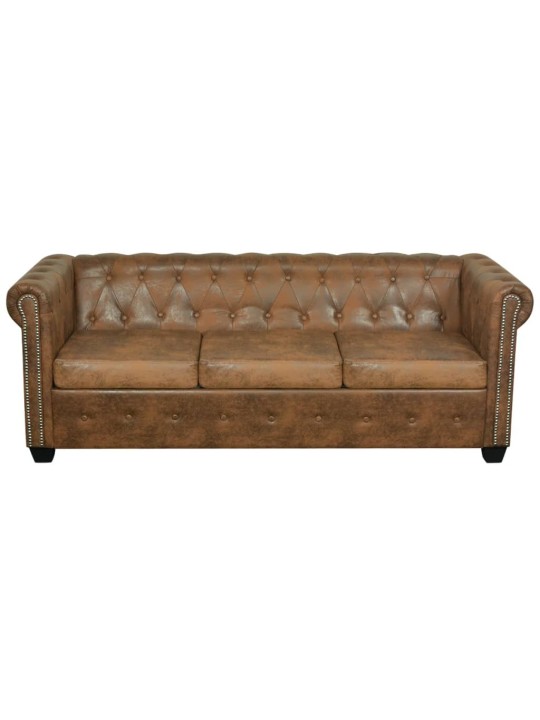 Chesterfield dīvāns, trīsvietīgs, brūna mākslīgā āda