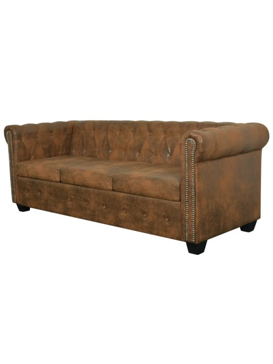 Chesterfield dīvāns, trīsvietīgs, brūna mākslīgā āda