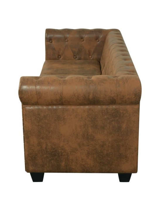 Chesterfield dīvāns, trīsvietīgs, brūna mākslīgā āda