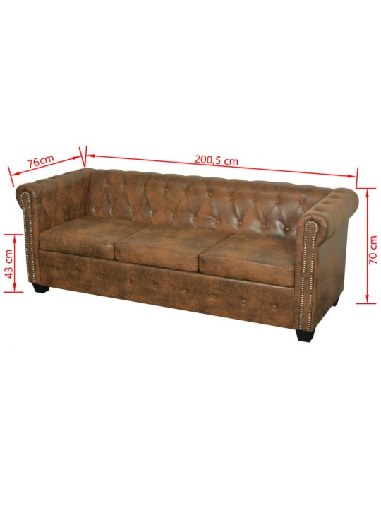 Chesterfield dīvāns, trīsvietīgs, brūna mākslīgā āda