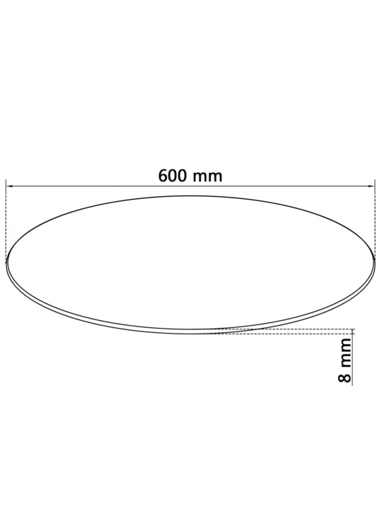 Galda virsma, 600 mm, rūdīta stikla, apaļa