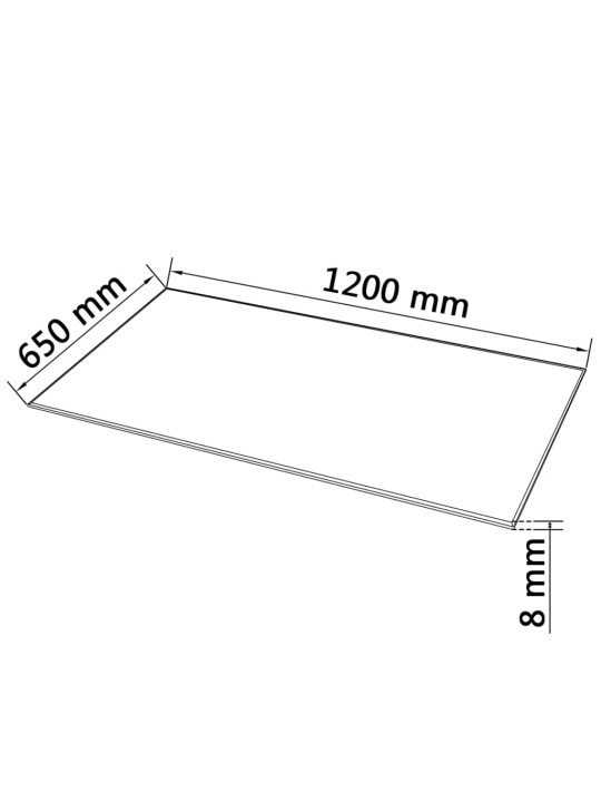 Galda virsma, 1200x650 mm, taisnstūraina, rūdīts stikls