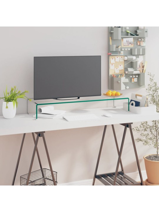 Tv statīvs, monitora paliktnis, 90x30x13 cm, caurspīdīgs stikls