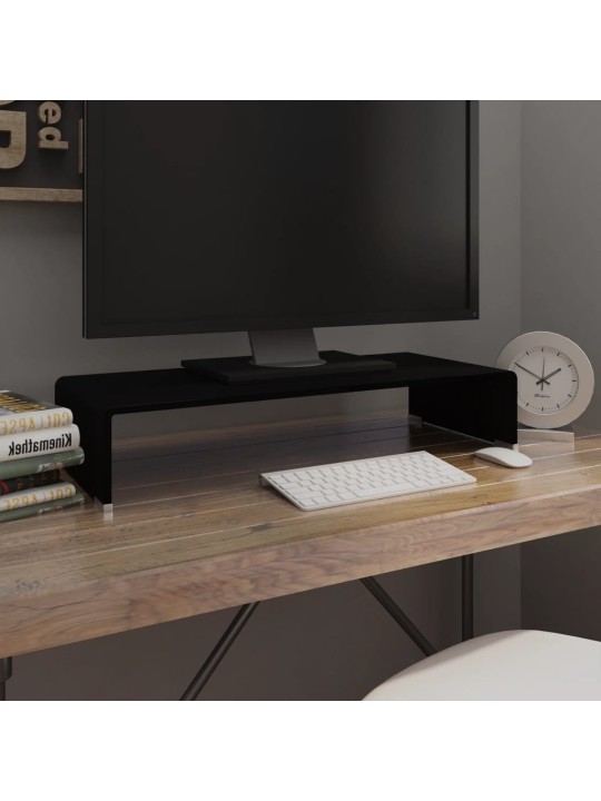 Tv statīvs, monitora paliktnis, 70x30x13 cm, melns stikls