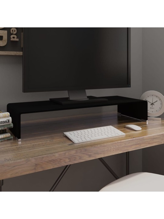 Tv statīvs, monitora paliktnis, 80x30x13 cm, melns stikls