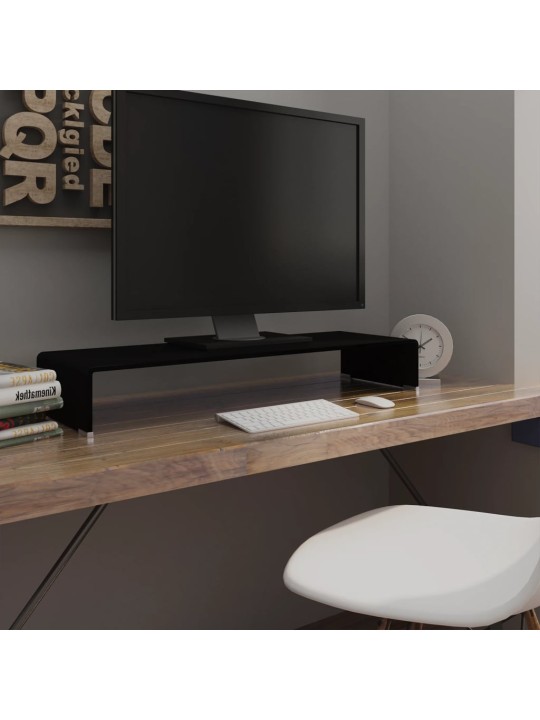 Tv statīvs, monitora paliktnis, 90x30x13 cm, melns stikls