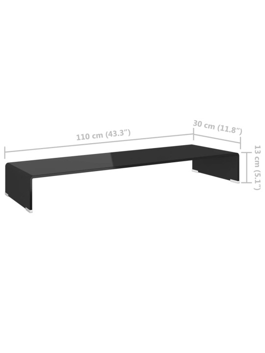 Tv statīvs, monitora paliktnis, 110x30x13 cm, melns stikls
