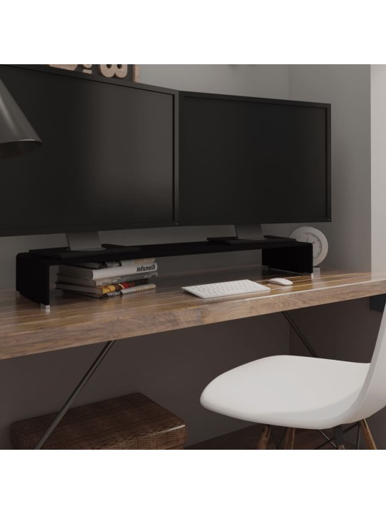 Tv statīvs, monitora paliktnis, 110x30x13 cm, melns stikls