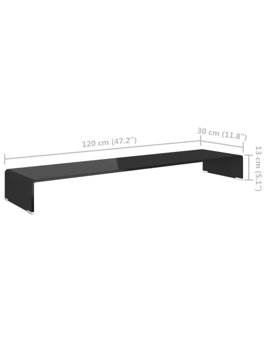 Tv statīvs, monitora paliktnis, 120x30x13cm, melns stikls