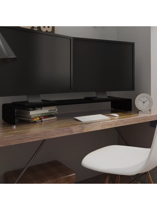 Tv statīvs, monitora paliktnis, 120x30x13cm, melns stikls
