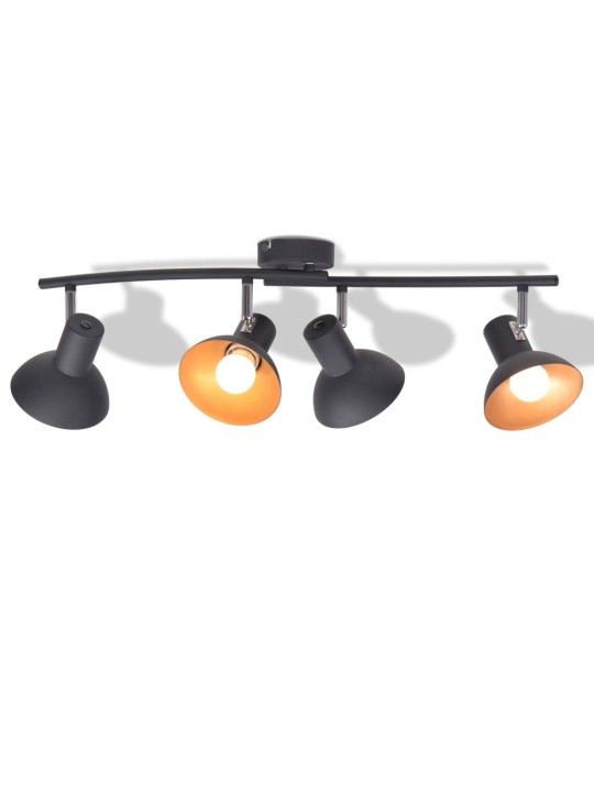 Griestu lampa, 4 spuldzes, e27, melna ar zelta krāsu