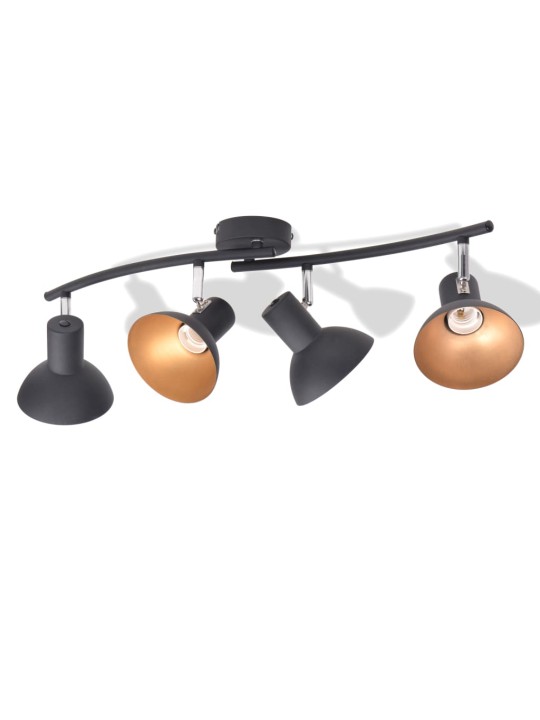 Griestu lampa, 4 spuldzes, e27, melna ar zelta krāsu
