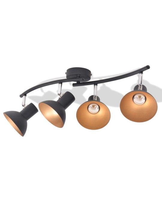 Griestu lampa, 4 spuldzes, e27, melna ar zelta krāsu
