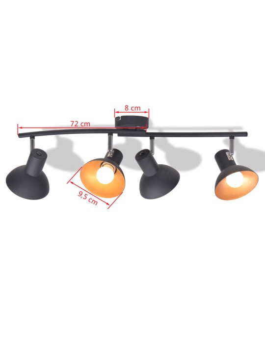 Griestu lampa, 4 spuldzes, e27, melna ar zelta krāsu