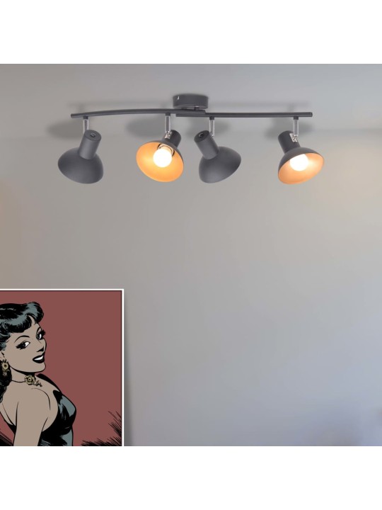 Griestu lampa, 4 spuldzes, e27, melna ar zelta krāsu