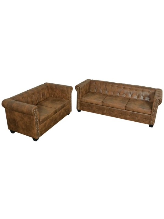 Chesterfield dīvānu komplekts, 2 gab., brūni