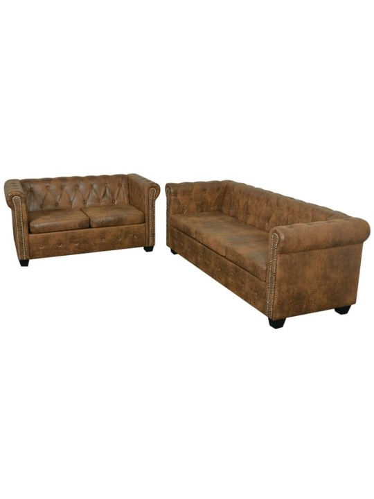 Chesterfield dīvānu komplekts, 2 gab., brūni