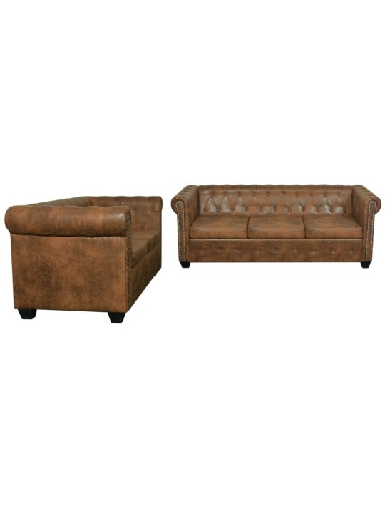 Chesterfield dīvānu komplekts, 2 gab., brūni