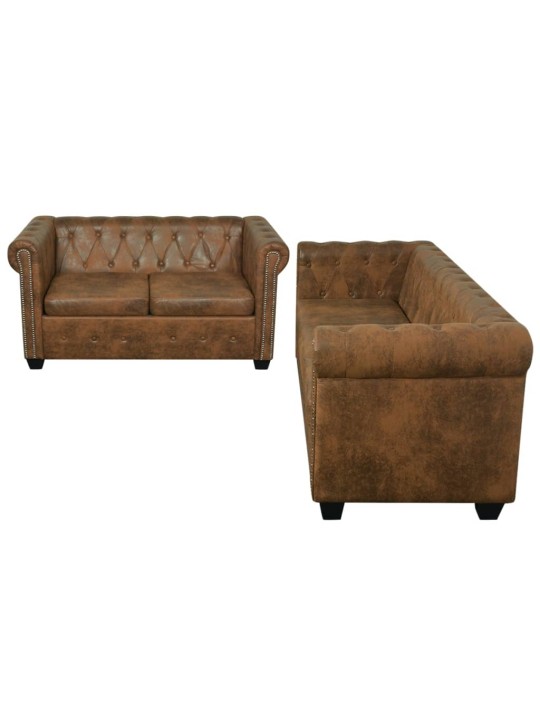 Chesterfield dīvānu komplekts, 2 gab., brūni