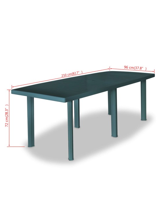 Dārza galds, 210x96x72 cm, zaļa plastmasa