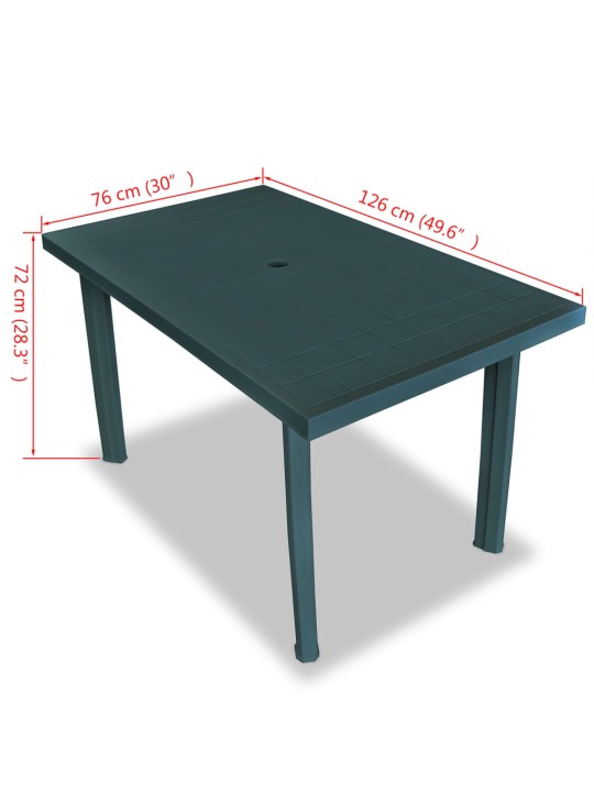 Dārza galds, 126x76x72 cm, zaļa plastmasa