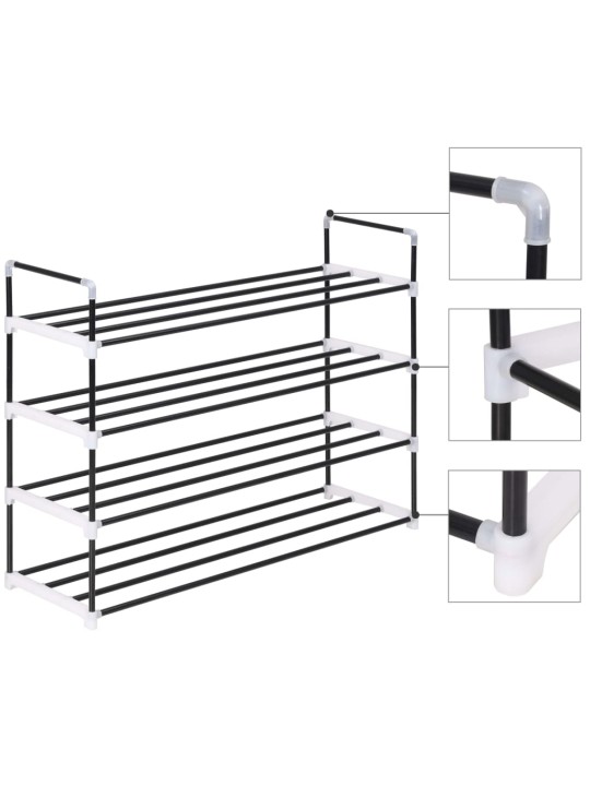 Apavu skapis, 4 plaukti, metāls, plastmasa, melns
