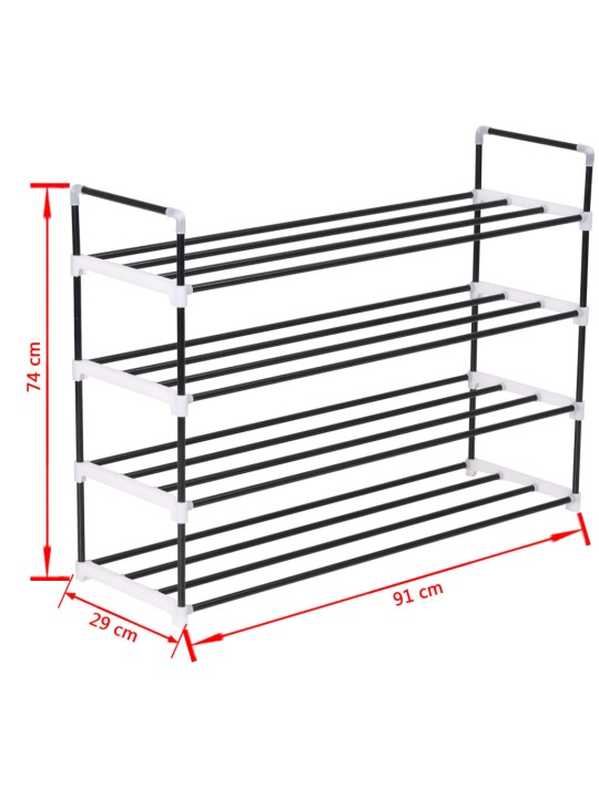 Apavu skapis, 4 plaukti, metāls, plastmasa, melns