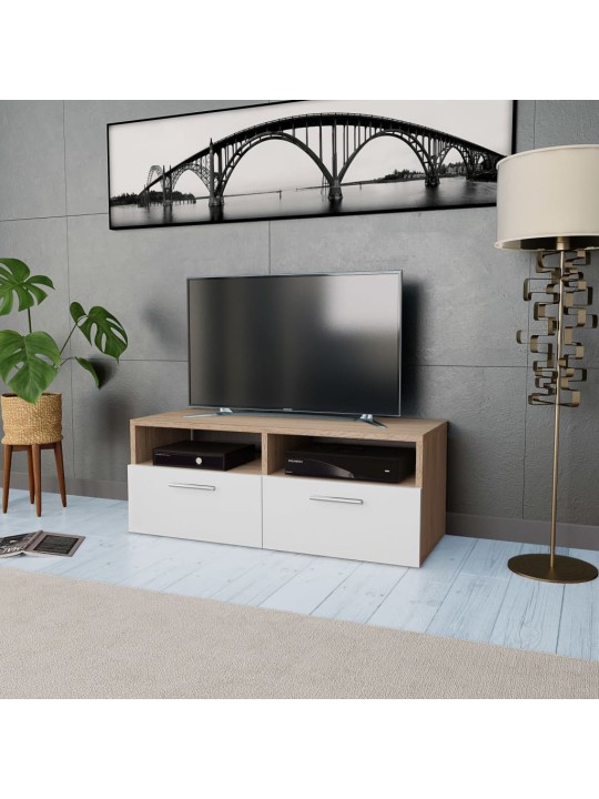 Tv skapītis, inženierijas koks, 95x35x36 cm, ozolkoka un balts